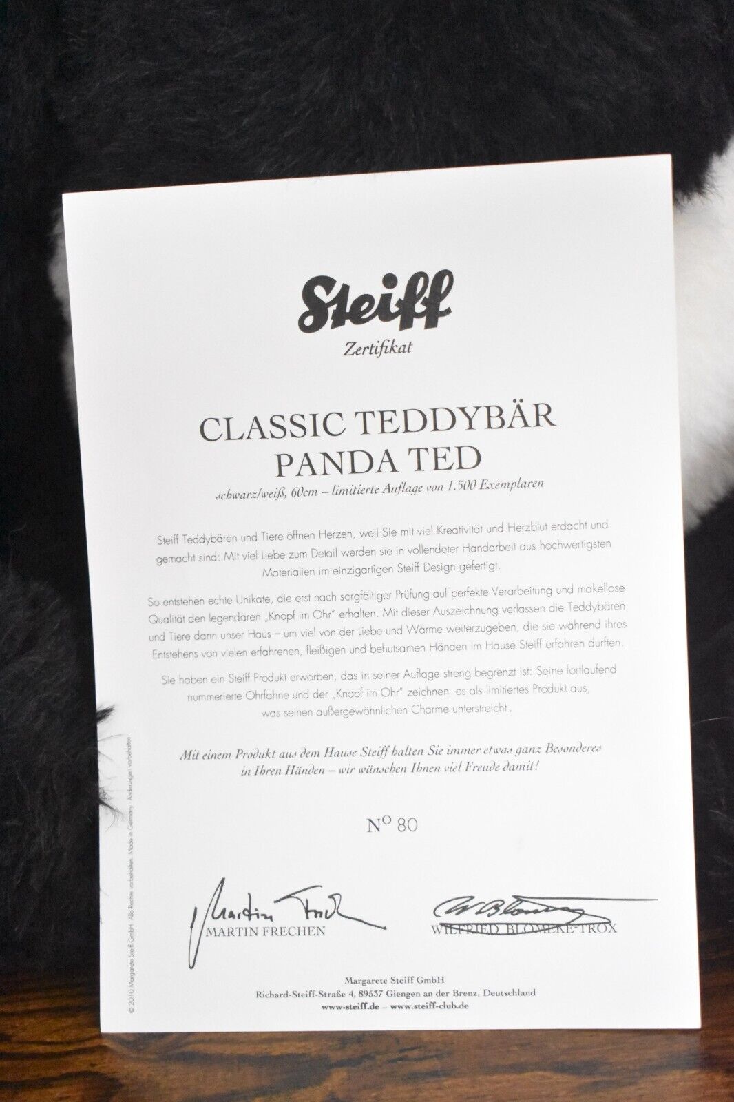 Steiff Classic Teddy Bear Panda Ted 036484 – Retired Limited Edition – Boxed