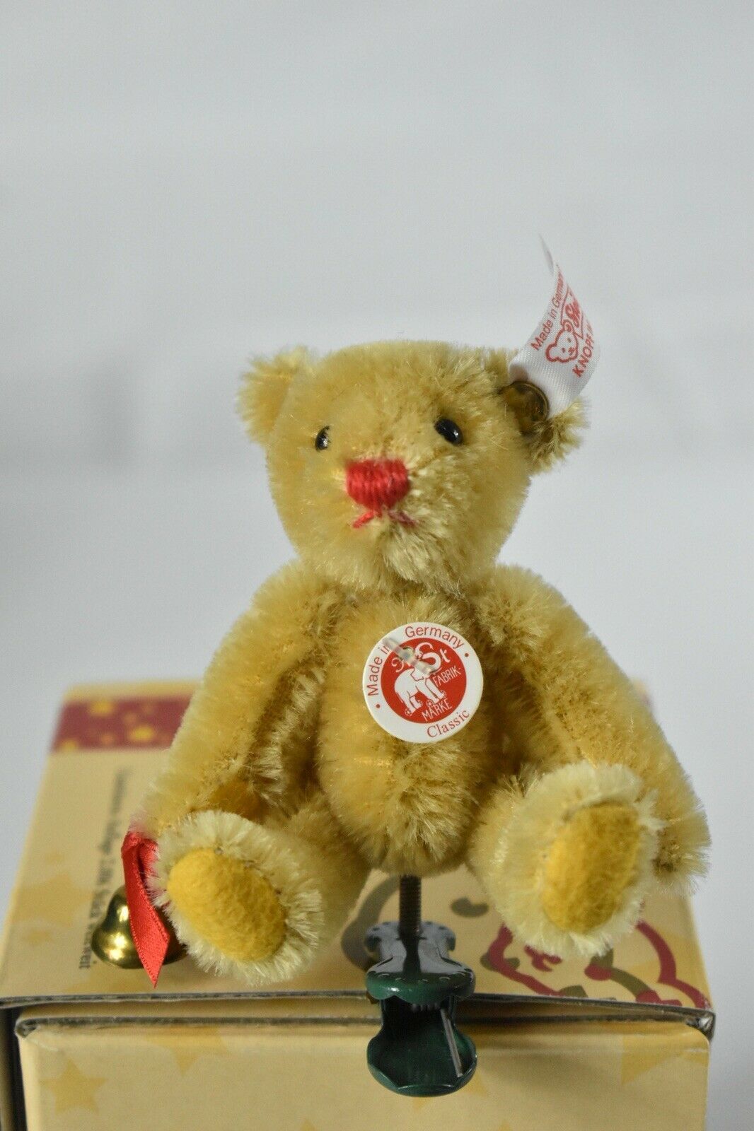 Steiff 2006 Christmas Bear With Bell Clip On Tree Ornament Retired 037399