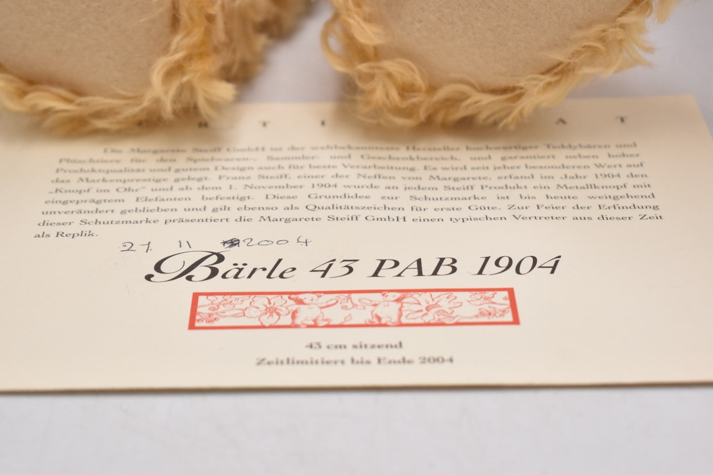 Steiff Baerle 43 PAB 1904 Replica Teddy Bear Mohair 404153