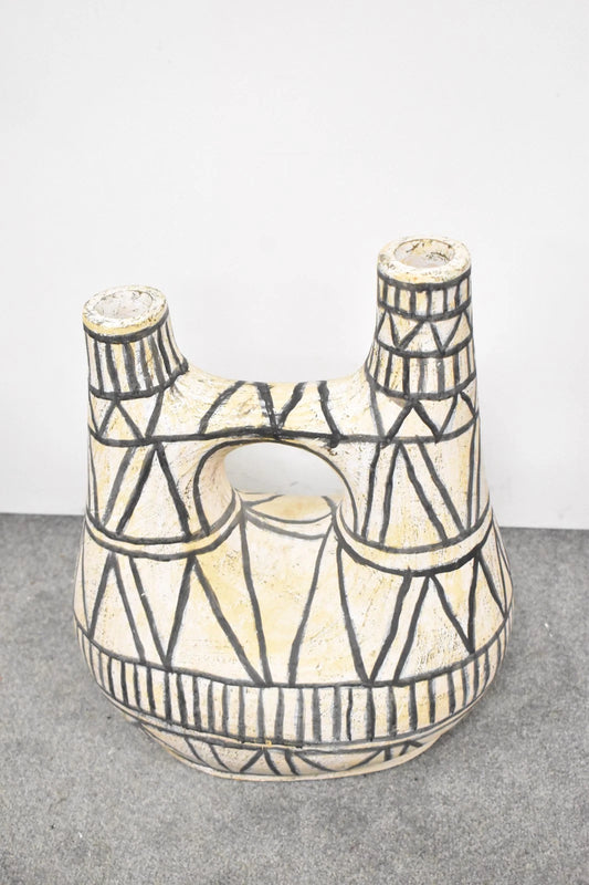 Vintage Calleur Hand-Painted Abstract Terracotta Vase 44cm