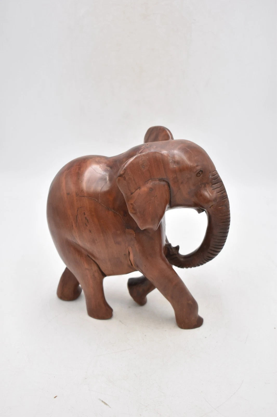 Antique Teak Wooden Elephant Statue Figurine Hand Carved 18cm