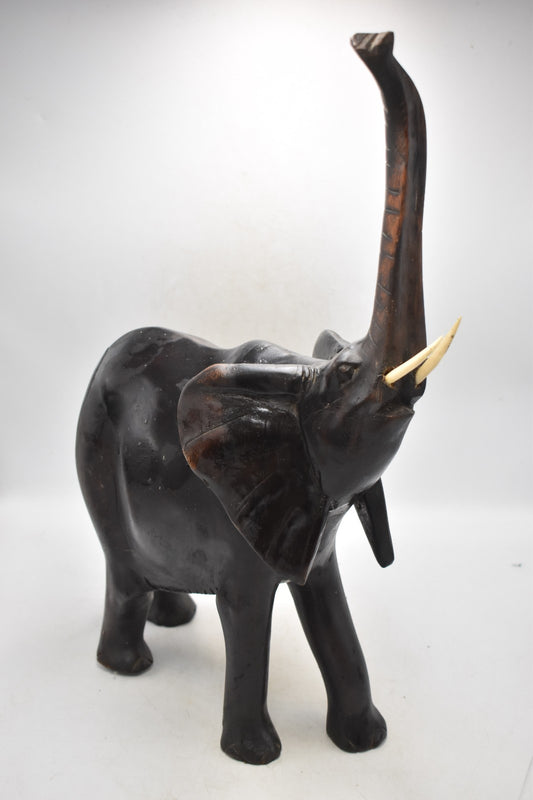 Antique Vintage Ebony Wood Elephant Statue Figurine Decorative 47cm x 28cm