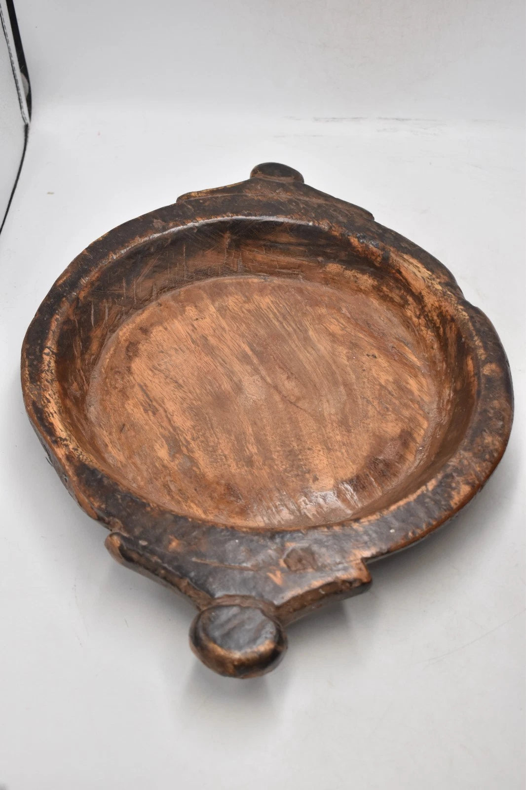 Antique Wooden Round Dough Kneading Parat Bowl – Hand Carved, Original, 40cm