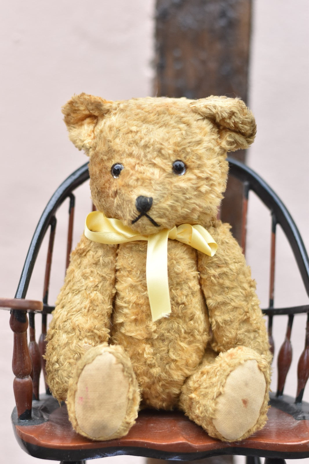 Vintage 1950s European Silk Plush Teddy Bear 32cm, Glass Eyes, Collectible