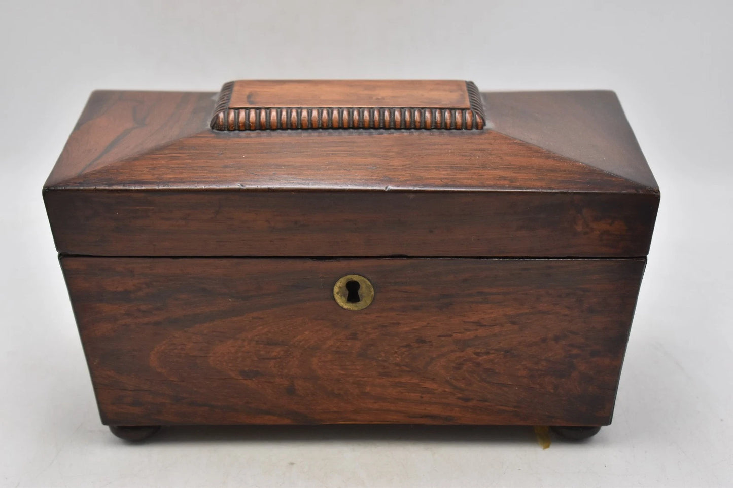 Antique Rosewood Tea Caddy Sarcophagus Shaped 23cm x 12.5cm x 11.5cm