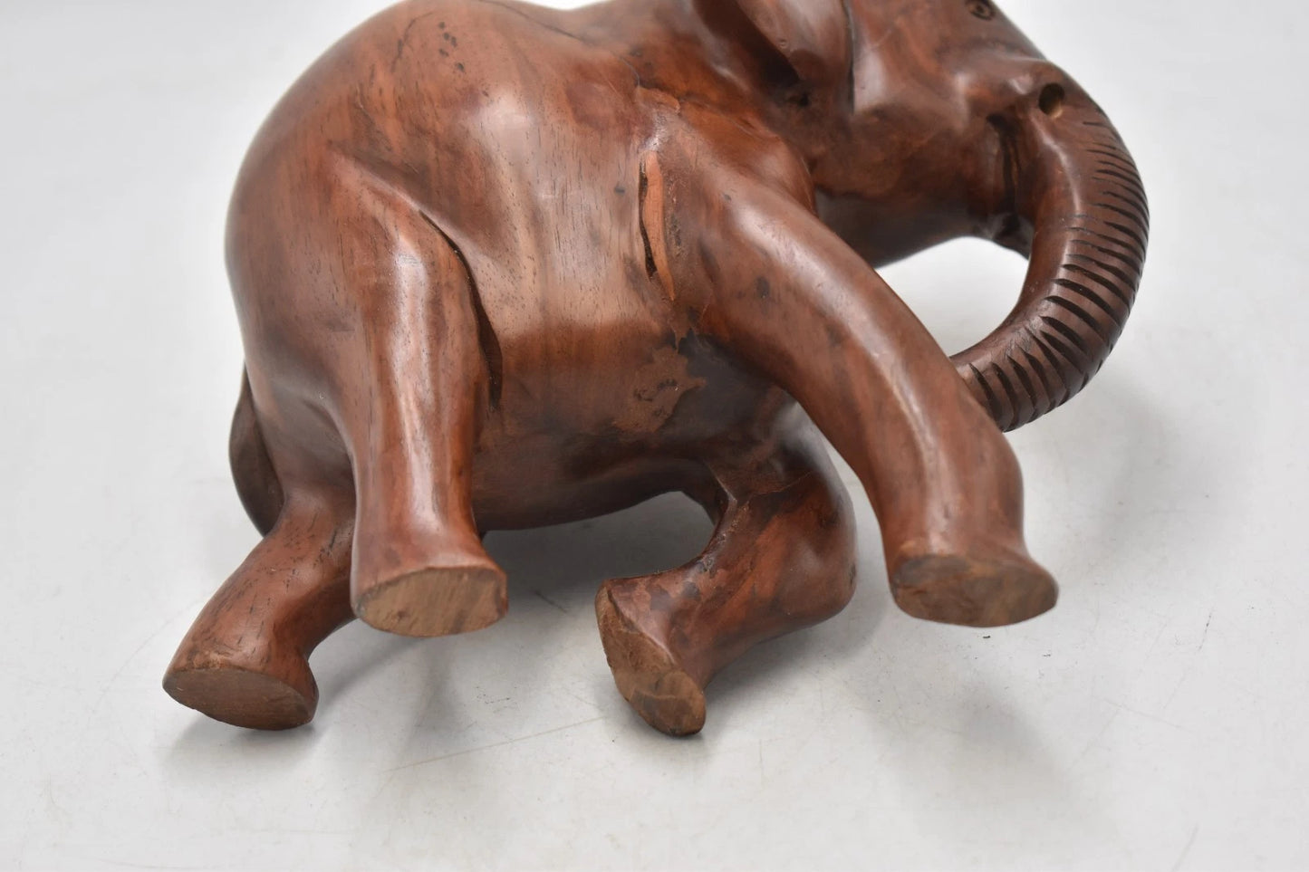 Antique Teak Wooden Elephant Statue Figurine Hand Carved 18cm