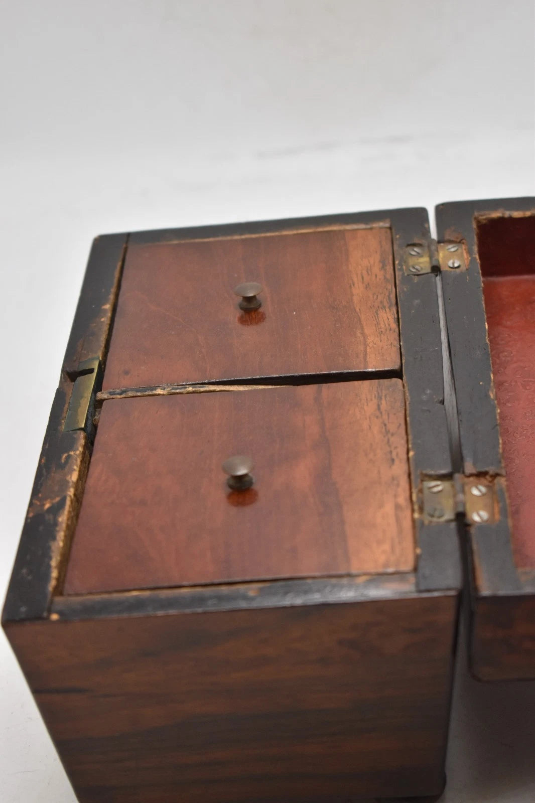 Antique Rosewood Tea Caddy Sarcophagus Shaped 23cm x 12.5cm x 11.5cm