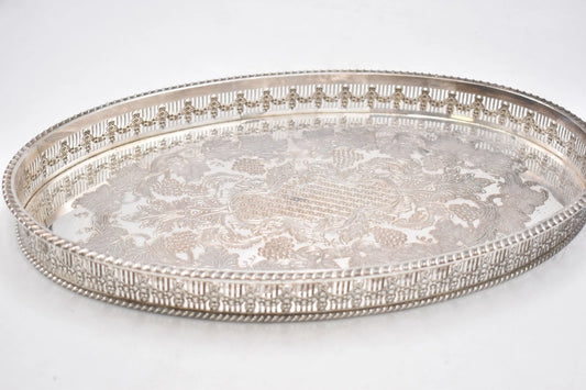 Viners Vintage Silver Plated Gallery Tray Oval English Drinks / Cocktail / Tea