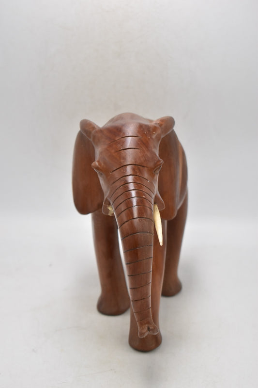 Antique Vintage Mahogany Wood Elephant Statue Figurine Decorative 22cm x 29cm
