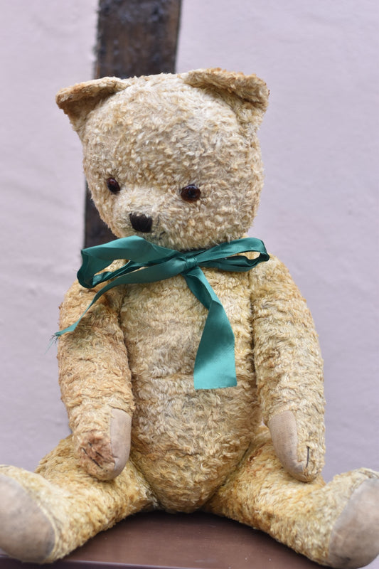 Vintage 1950s Large European Silk Plush Teddy Bear 60cm, Glass Eyes