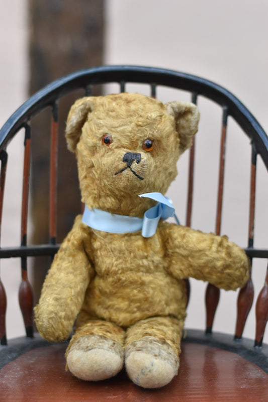 Vintage 1950s European Silk Plush Teddy Bear 26cm, Glass Eyes, Collectible