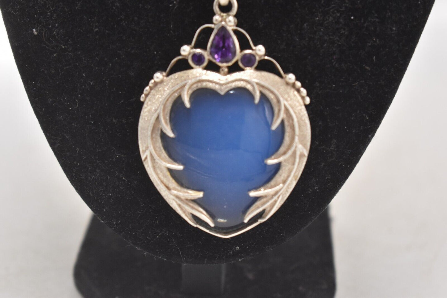 Vintage Art Nouveau Revival Sterling Silver Quartz & Amethyst Pendant Necklace