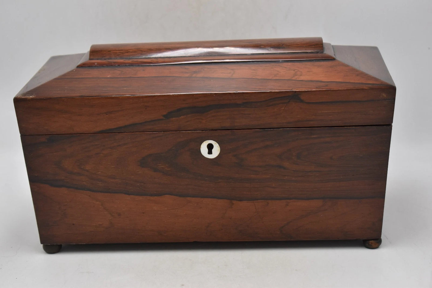 Antique Victorian Rosewood Tea Caddy Sarcophagus Box – 31x14x15cm