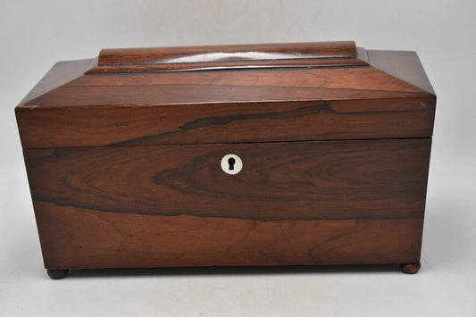 Antique Victorian Rosewood Tea Caddy Sarcophagus Box – 31x14x15cm