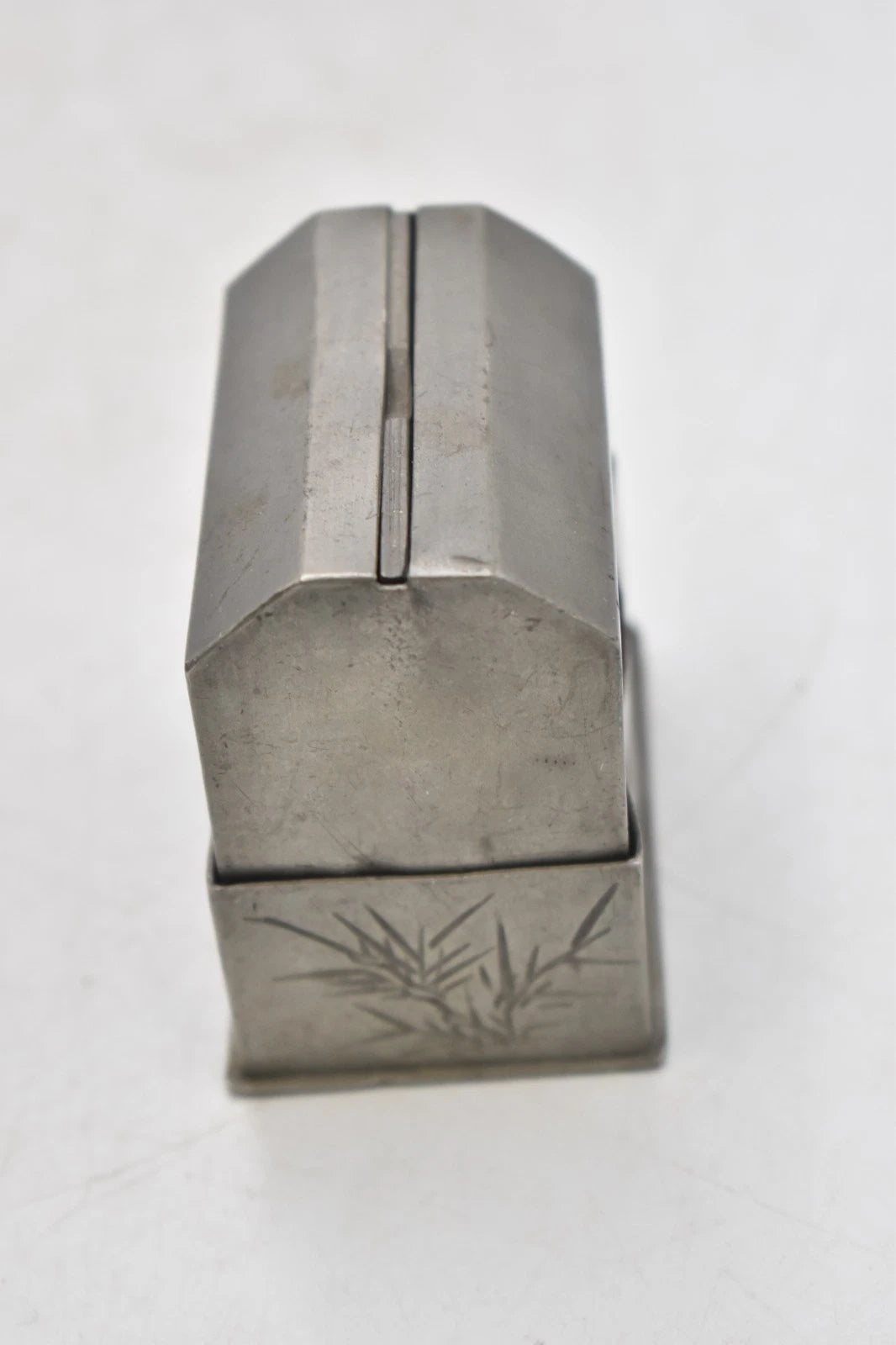 Antique Chinese Kut Hing Pewter Swatow Box Cutting / Dispenser 9cm