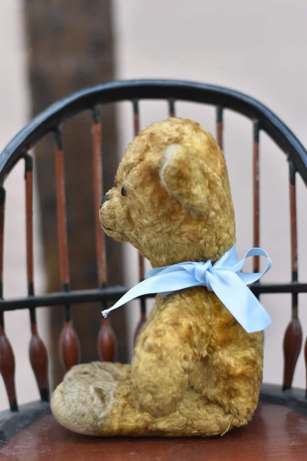 Vintage 1950s European Silk Plush Teddy Bear 26cm, Glass Eyes, Collectible
