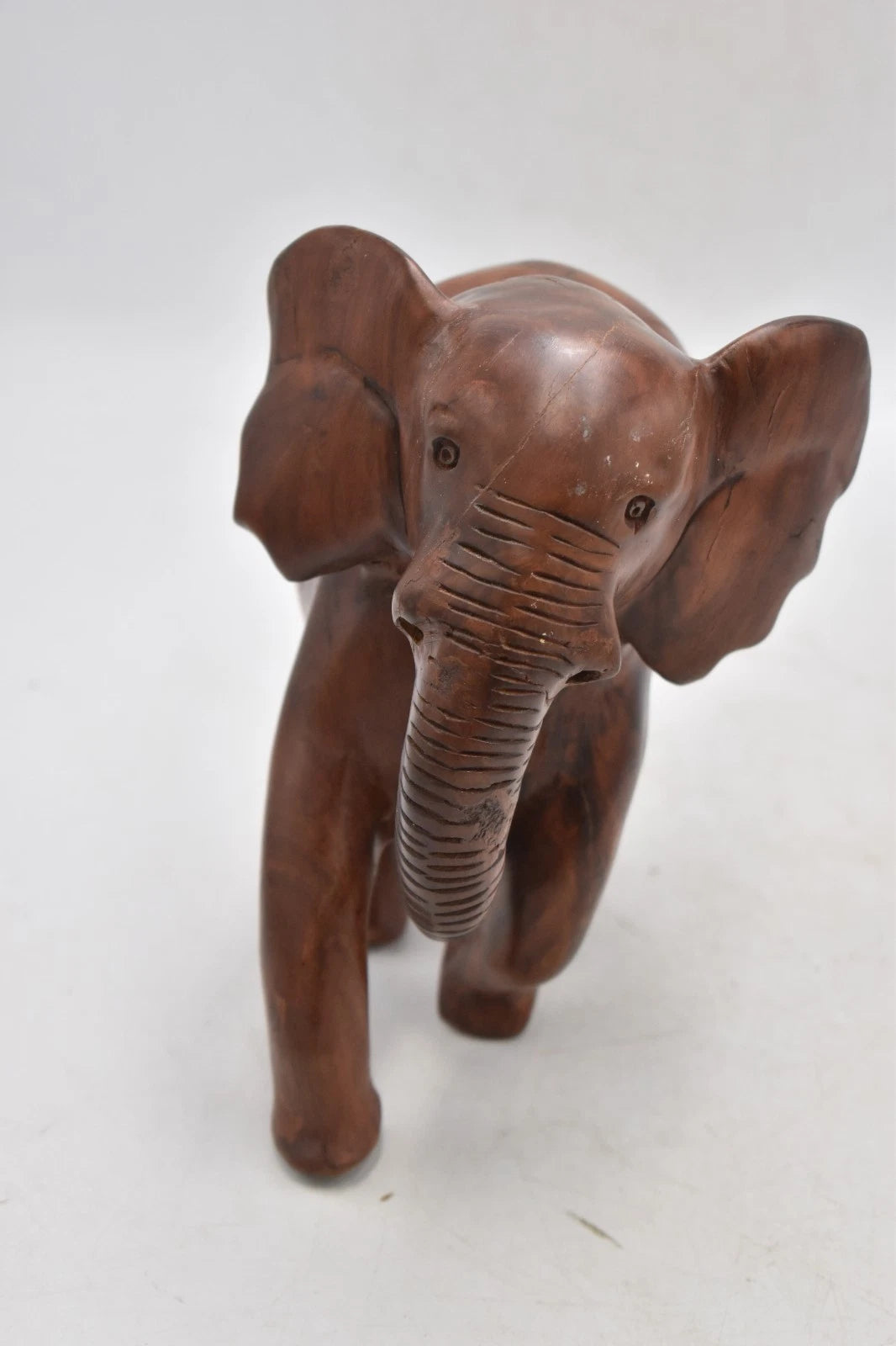 Antique Teak Wooden Elephant Statue Figurine Hand Carved 18cm