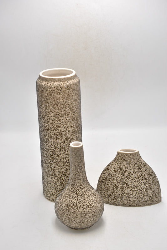 Vintage Studio Pottery Vases x3 East German Style Abstract Speckled