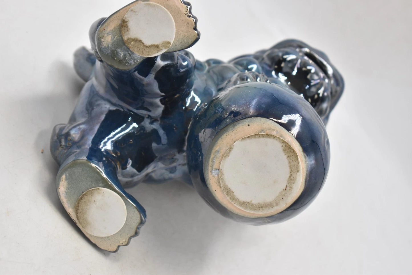 Vintage Chinese Foo Dogs Fu Lions Temple Home Guardians Blue Ceramics 22cm