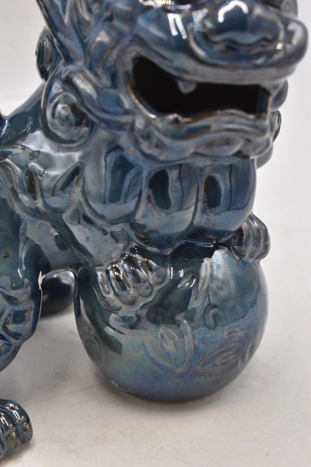 Vintage Chinese Foo Dogs Fu Lions Temple Home Guardians Blue Ceramics 22cm