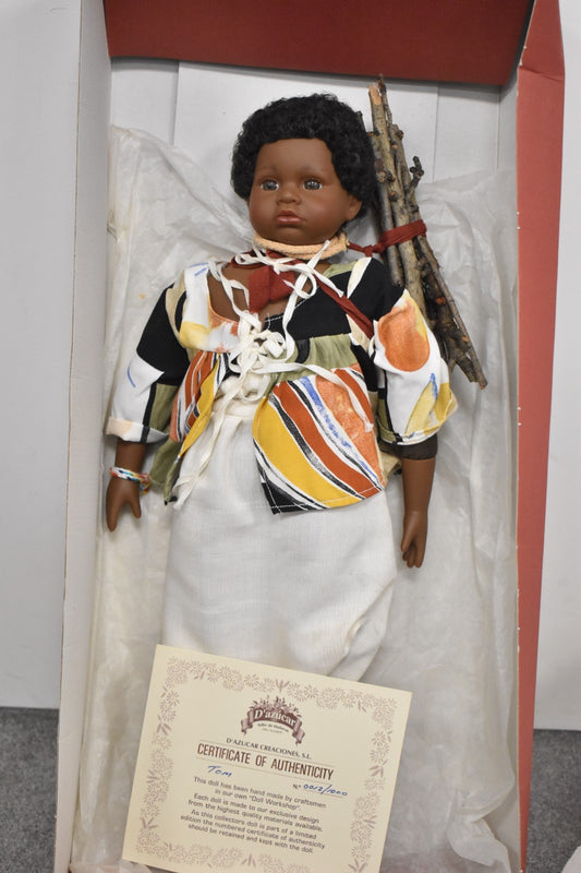 Vintage D'Azucar Tom Black Life-Like Boy Doll Boxed Swing Tag 46cm