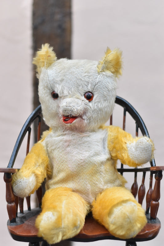 Vintage 1950s Tara Toys Mohair Teddy Bear 38cm, Laughing Teddy Bear Open Mouth
