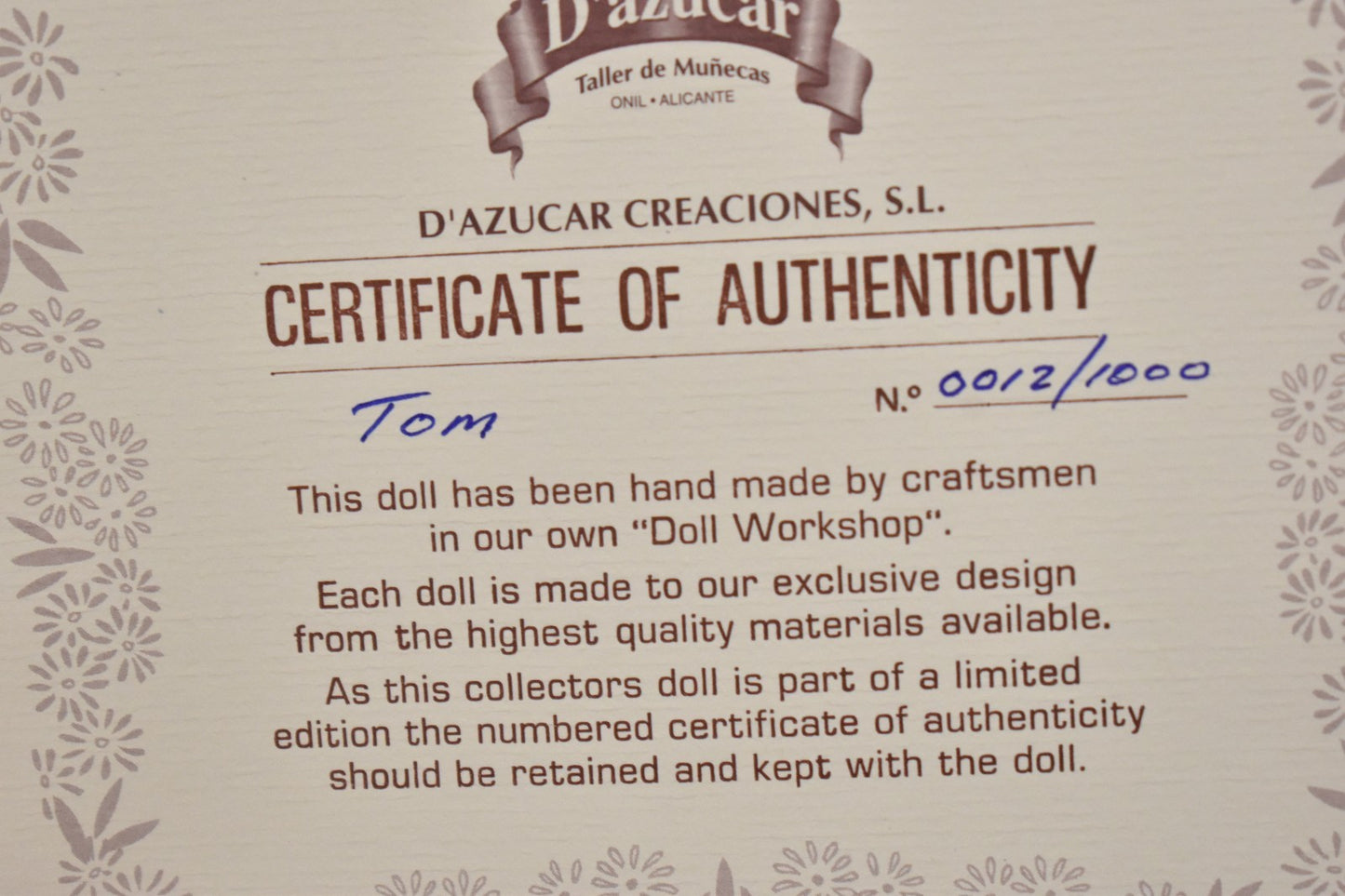 Vintage D'Azucar Tom Black Life-Like Boy Doll Boxed Swing Tag 46cm