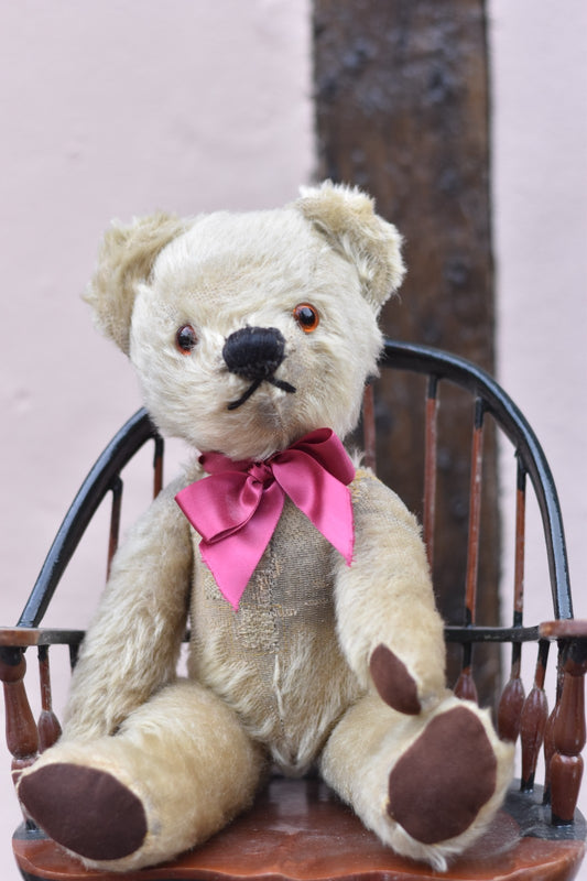 Vintage 1940s English Mohair Teddy Bear 34cm, Fully Jointed, Glass Eyes