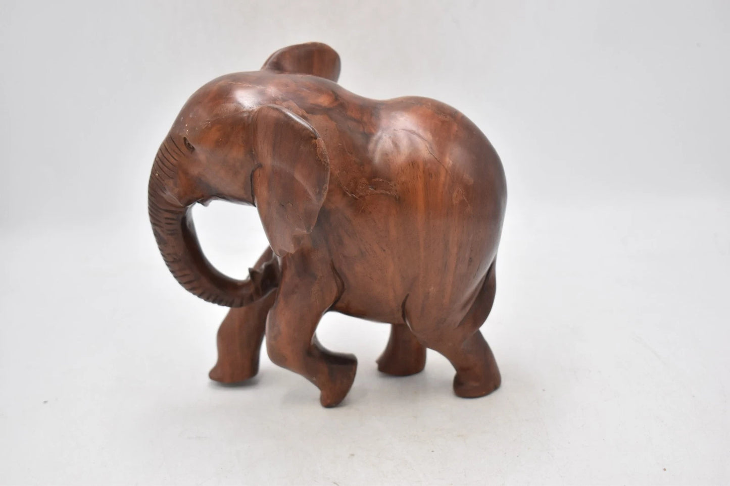 Antique Teak Wooden Elephant Statue Figurine Hand Carved 18cm