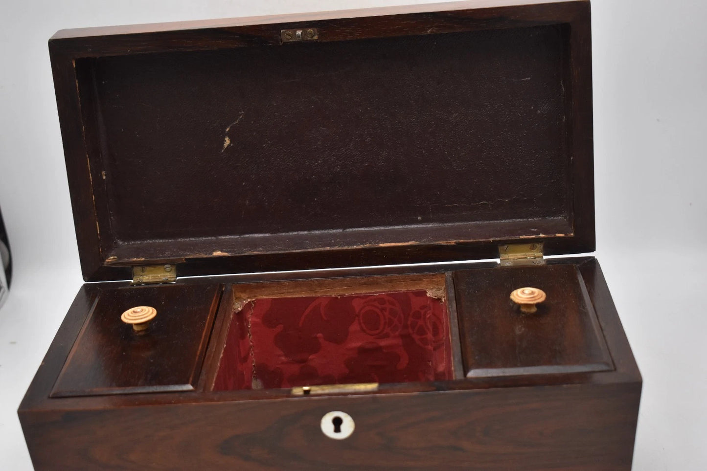 Antique Victorian Rosewood Tea Caddy Sarcophagus Box – 31x14x15cm
