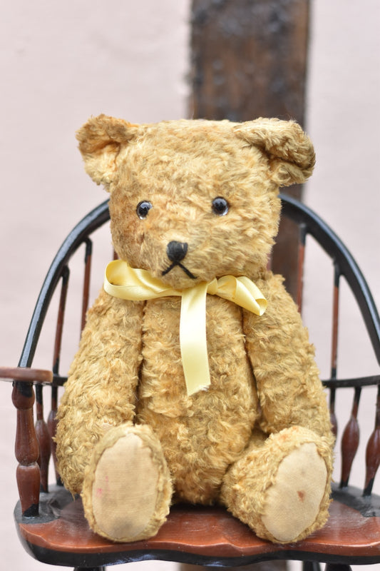 Vintage 1950s European Silk Plush Teddy Bear 32cm, Glass Eyes, Collectible
