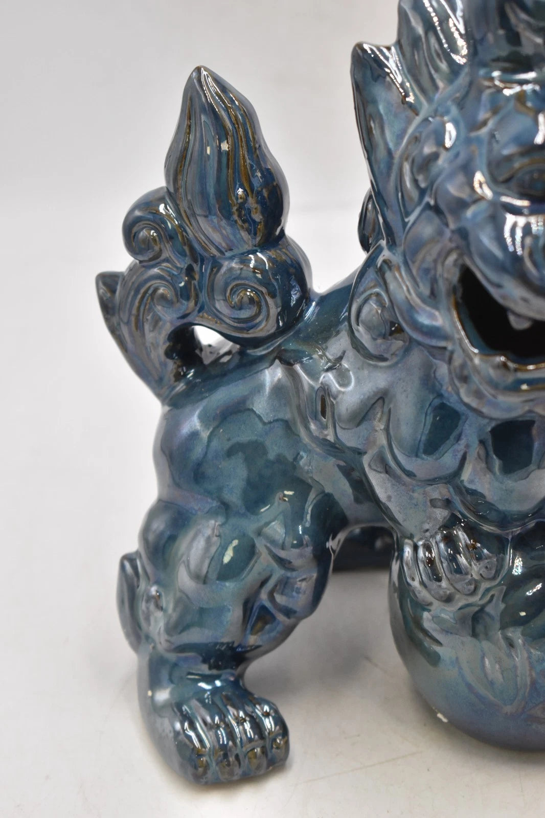 Vintage Chinese Foo Dogs Fu Lions Temple Home Guardians Blue Ceramics 22cm